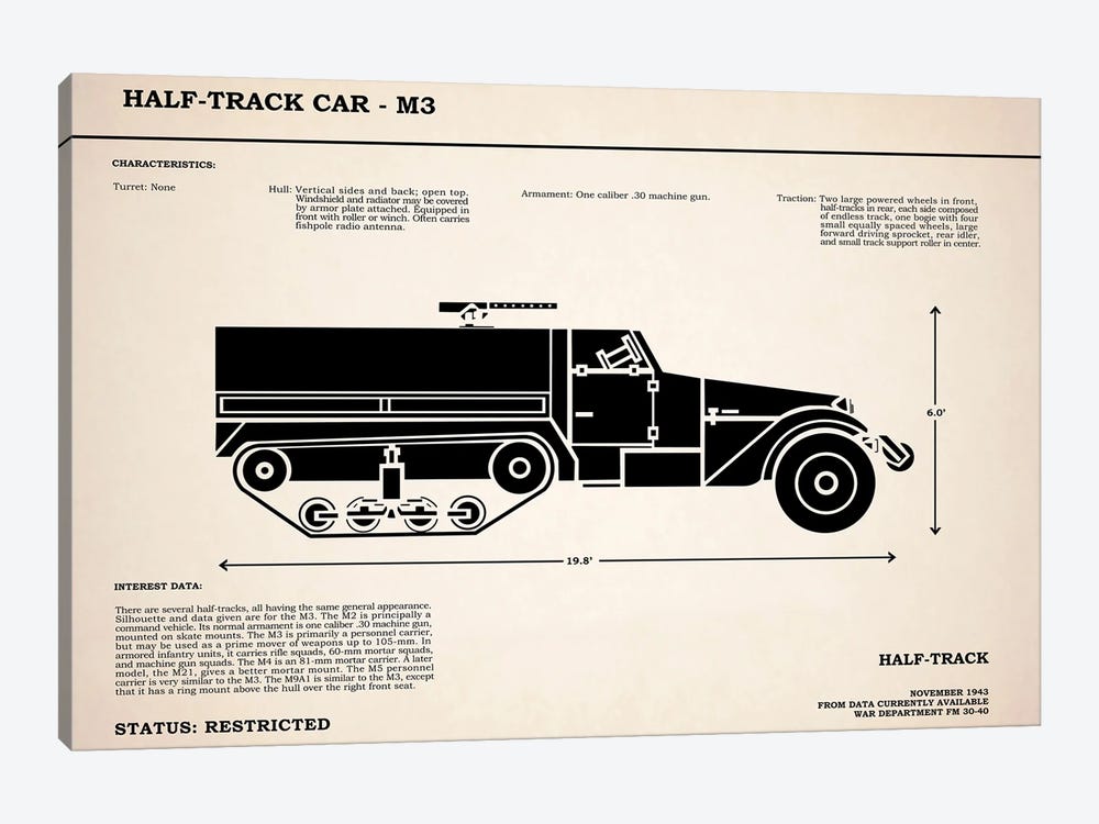 M3 Half Track Car by Mark Rogan 1-piece Canvas Art