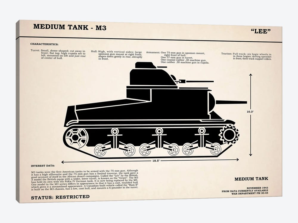 M3 Lee Tank by Mark Rogan 1-piece Canvas Art Print