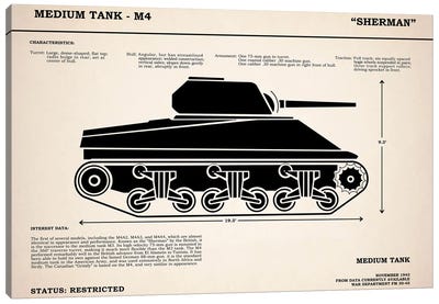 M4 Sherman Tank Canvas Art Print - Military Vehicle Art