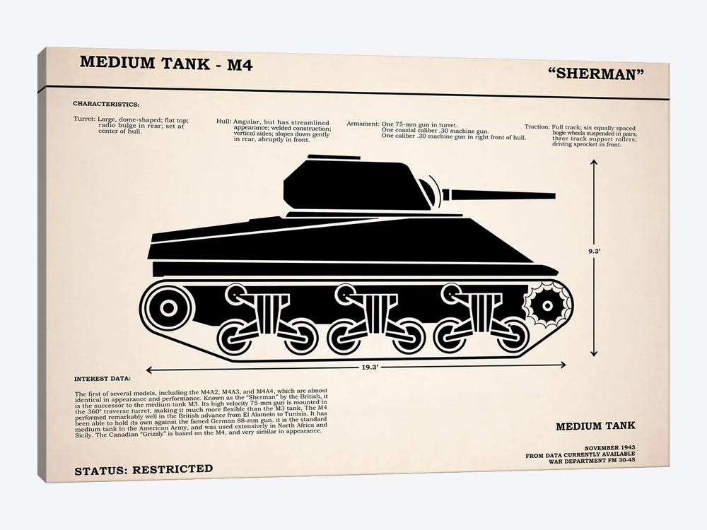 M4 Sherman Tank by Mark Rogan 1-piece Canvas Print