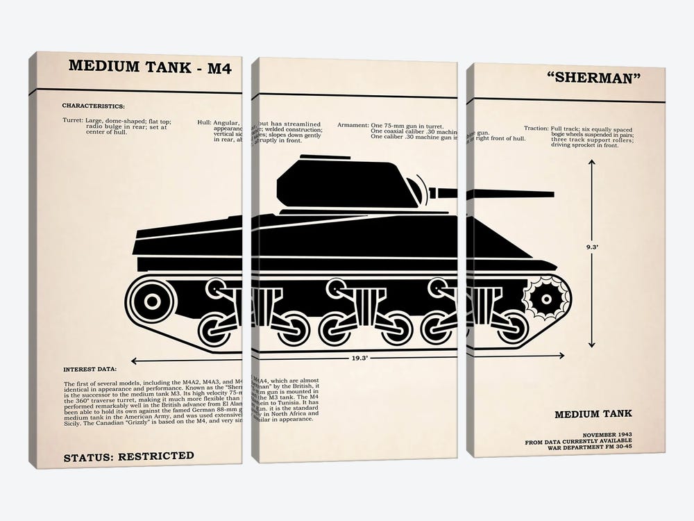 M4 Sherman Tank by Mark Rogan 3-piece Art Print