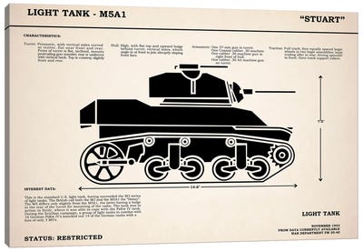 M5A1 Light Tank Canvas Art Print - Military Vehicle Art