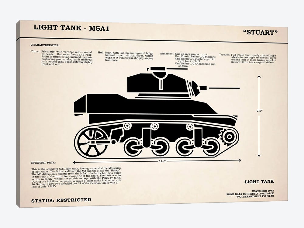 M5A1 Light Tank by Mark Rogan 1-piece Canvas Artwork