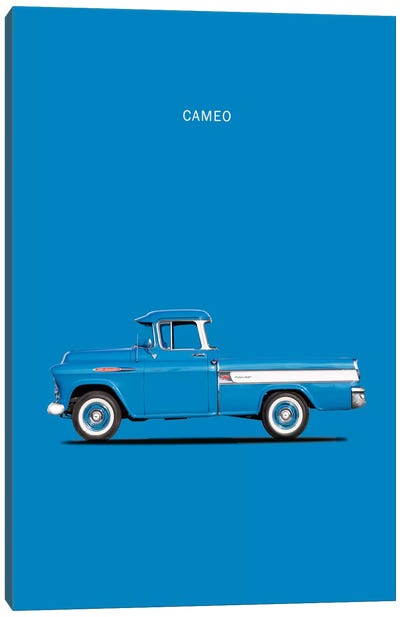 1957 Chevrolet Cameo Canvas Art Print - Black, White & Blue Art