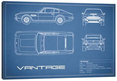 Aston Martin V8 Vantage (Blue) Canvas Art Print - Aston Martin