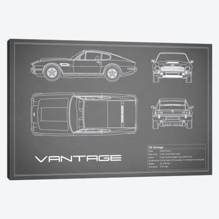 Aston Martin V8 Vantage (Grey) Canvas Print #RGN91} by Mark Rogan Art Print