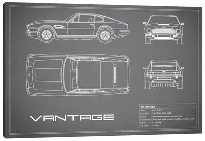Aston Martin V8 Vantage (Grey) Canvas Art Print - Automobile Blueprints