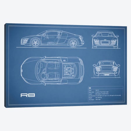Audi R8 V10 Coupe (Blue) Canvas Print #RGN95} by Mark Rogan Canvas Artwork