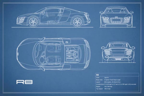 Automobile Blueprints: Audi R8 V10 Coupe (Blue) by Mark Rogan