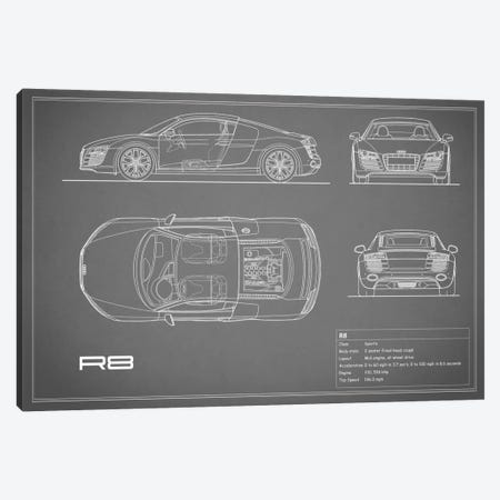 Audi R8 V10 Coupe (Grey) Canvas Print #RGN96} by Mark Rogan Canvas Artwork