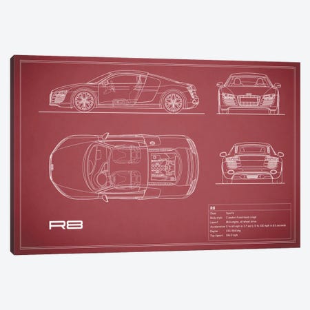 Audi R8 V10 Coupe (Maroon) Canvas Print #RGN97} by Mark Rogan Canvas Artwork