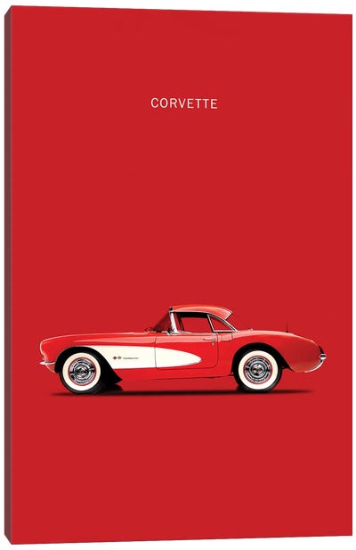 1957 Chevrolet Corvette Canvas Art Print - Black, White & Red Art