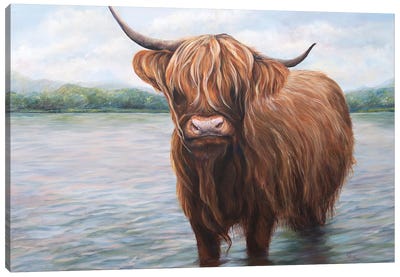 River Cow Canvas Art Print - Highland Cow Art