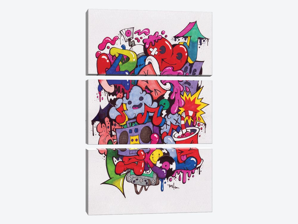 Old Skool Doodles by Ross Hendrick 3-piece Canvas Print