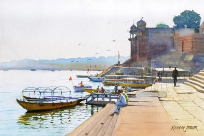 Chit-Chat By The Ghat, Varanasi by Ramesh Jhawar canvas print