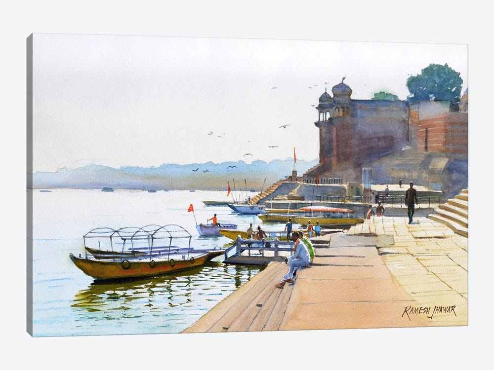 Chit-Chat By The Ghat, Varanasi by Ramesh Jhawar 1-piece Canvas Art Print