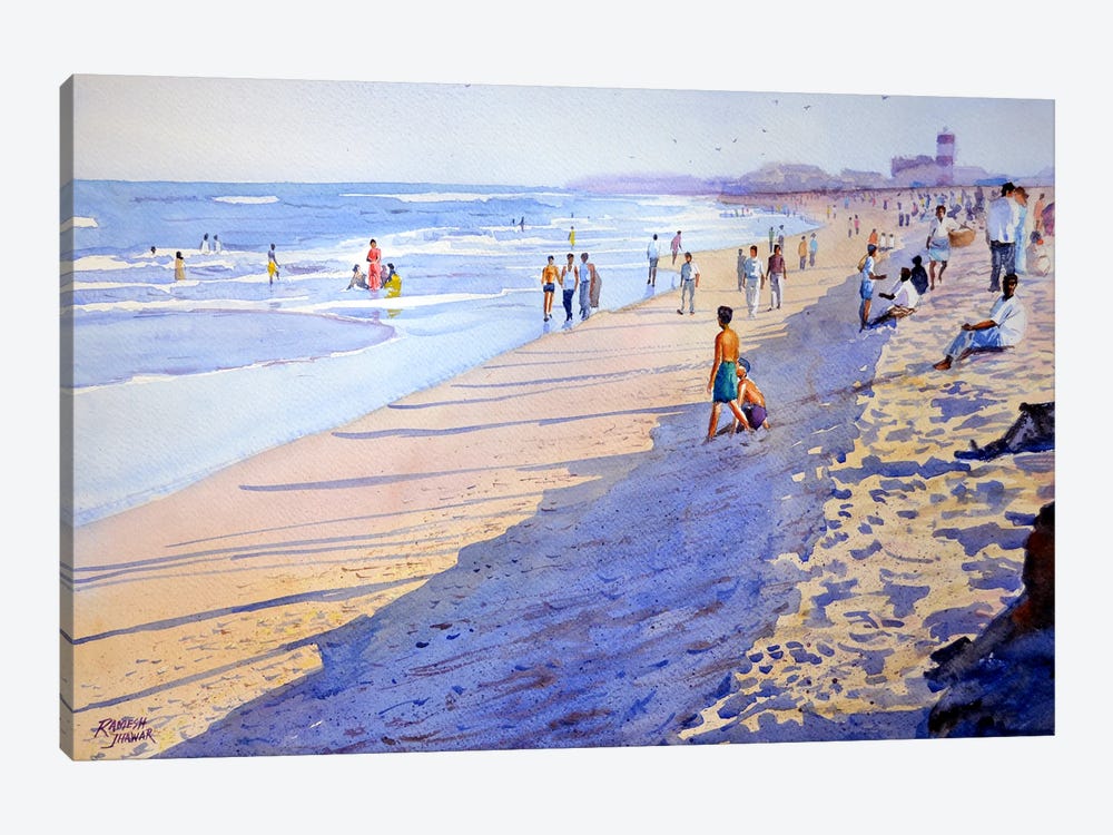 Evening At Marina Beach by Ramesh Jhawar 1-piece Canvas Art Print