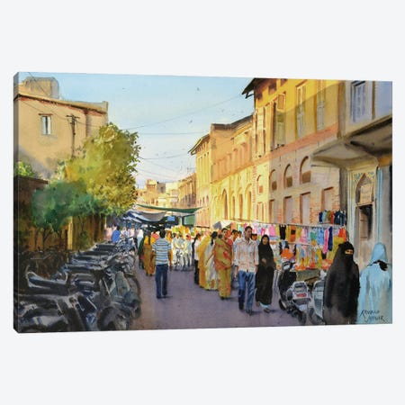 Evening Bazaar Canvas Print #RHJ15} by Ramesh Jhawar Canvas Art