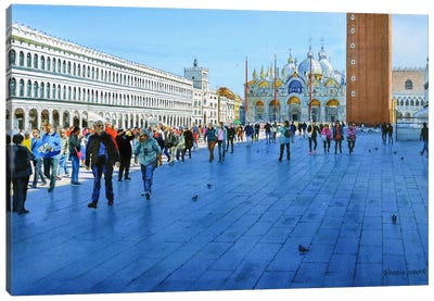 A Busy Day At San Marco, Venice Canvas Art Print - Ramesh Jhawar