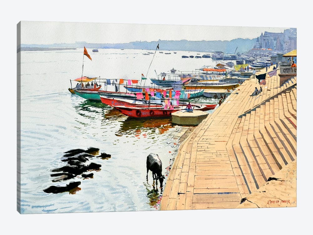 Lazy Noon, Varanasi by Ramesh Jhawar 1-piece Canvas Print