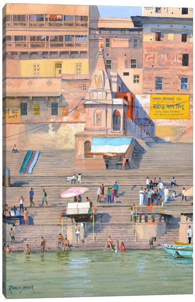 Varanasi Ghat Canvas Art Print - Ramesh Jhawar