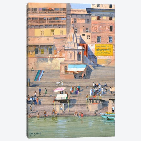 Varanasi Ghat Canvas Print #RHJ43} by Ramesh Jhawar Canvas Art