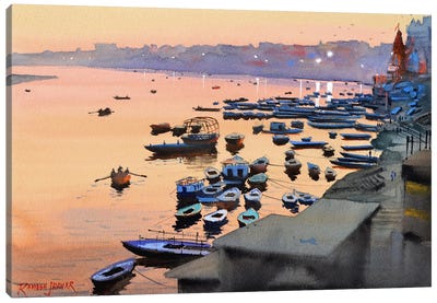 Varanasi Twilight Canvas Art Print - Ramesh Jhawar