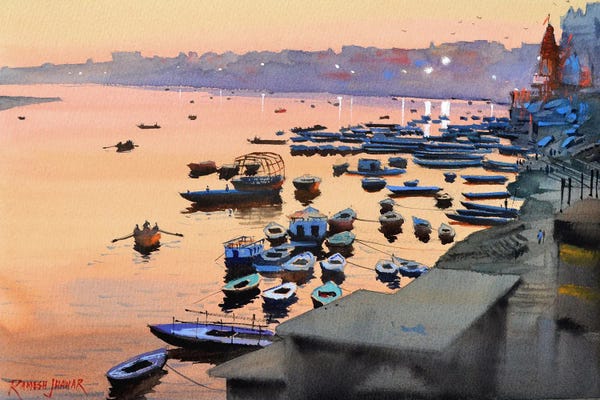 Artistic Travels: Varanasi Twilight by Ramesh Jhawar