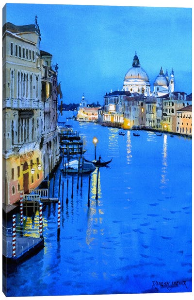 Venice Nocturne Canvas Art Print - Ramesh Jhawar