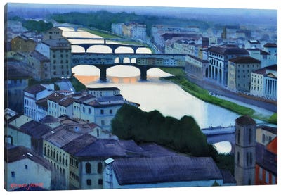 View Of The Arno, Florence Canvas Art Print - Ramesh Jhawar