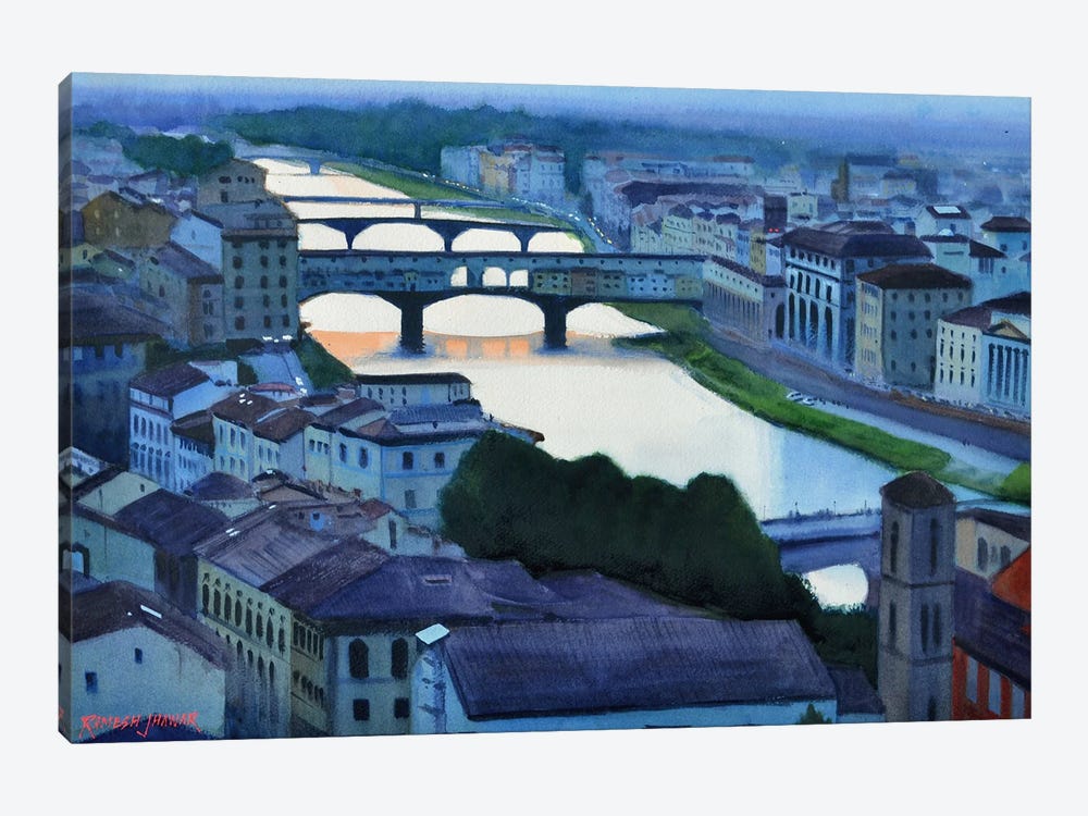 View Of The Arno, Florence by Ramesh Jhawar 1-piece Canvas Artwork