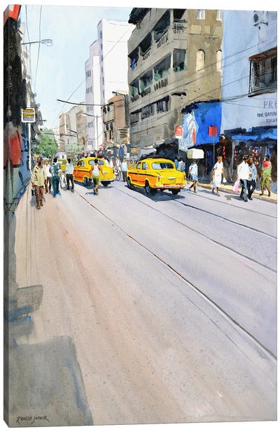 Yellow Taxis, Kolkata Canvas Art Print - India Art