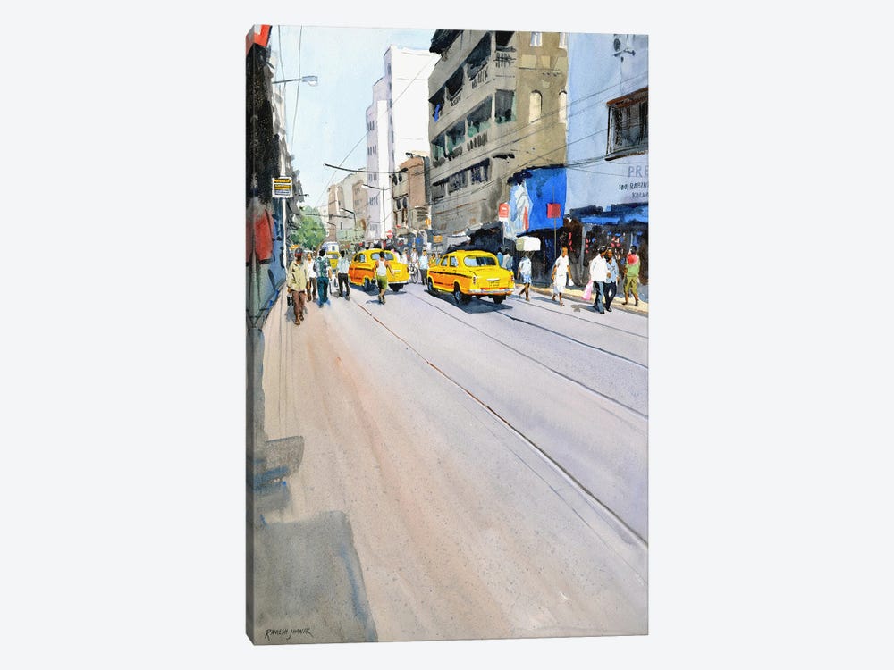 Yellow Taxis, Kolkata by Ramesh Jhawar 1-piece Canvas Art