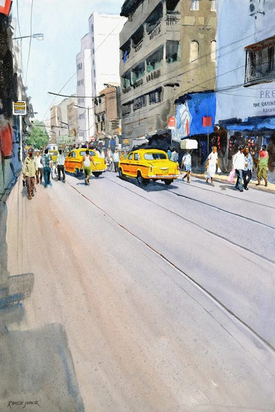 Artistic Travels: Yellow Taxis, Kolkata by Ramesh Jhawar