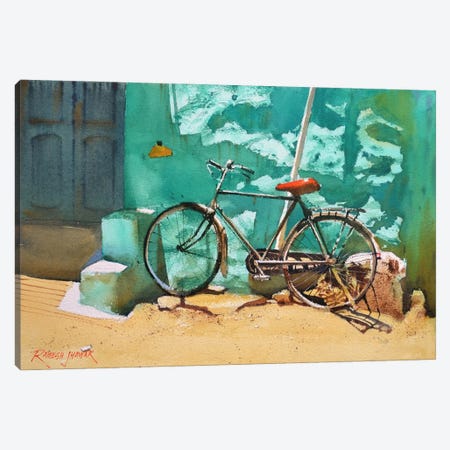 Bike And The Turquoise Wall Canvas Print #RHJ8} by Ramesh Jhawar Canvas Print