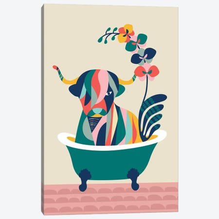 Mid-Century Cow In Bathtub Canvas Print #RHL49} by Rachel Lee Canvas Wall Art