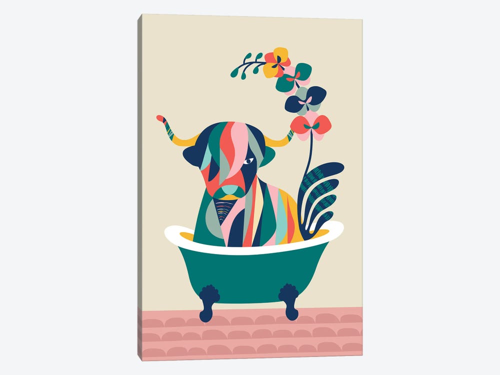 Mid-Century Cow In Bathtub by Rachel Lee 1-piece Canvas Art Print