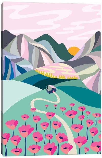 Mountains And Poppies Canvas Art Print - Rachel Lee