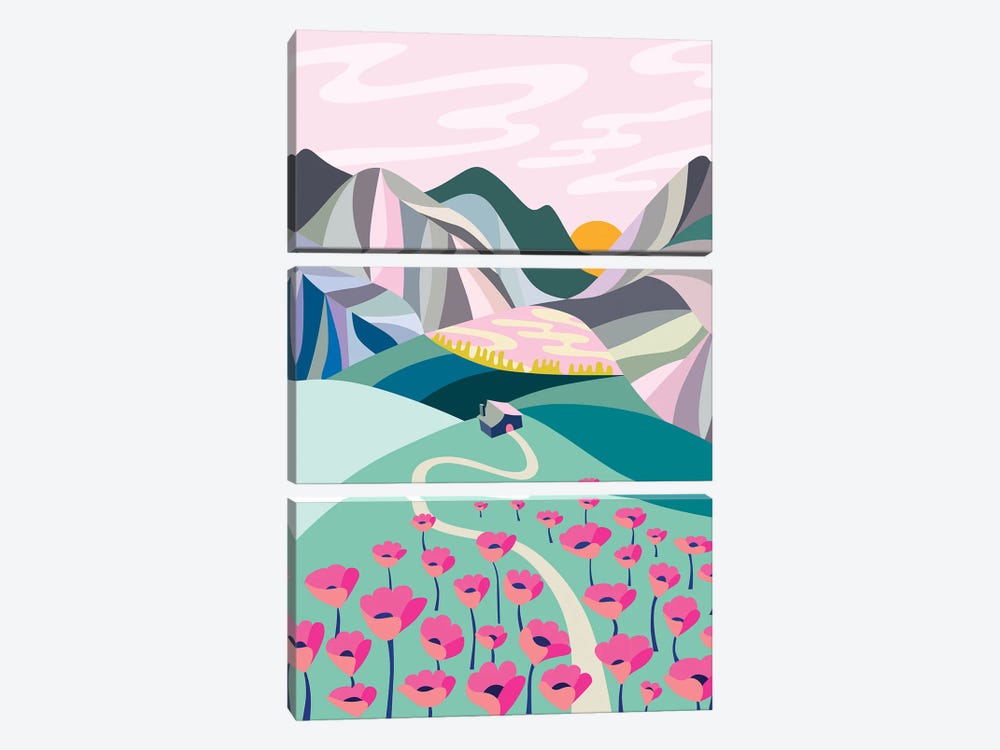 Mountains And Poppies by Rachel Lee 3-piece Art Print