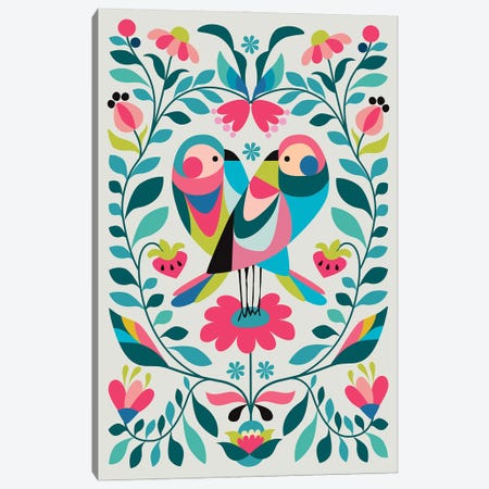 Love Birds And Floral Canvas Print #RHL63} by Rachel Lee Canvas Art