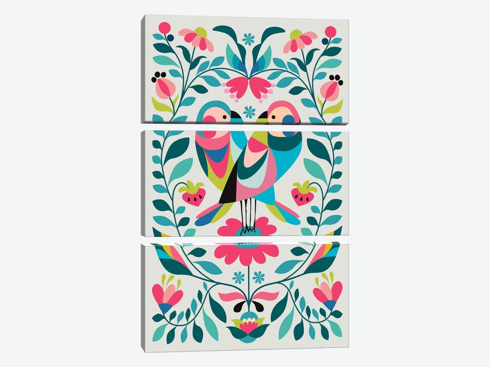 Love Birds And Floral by Rachel Lee 3-piece Canvas Print