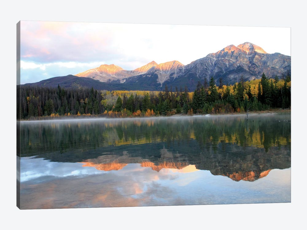 "Morning Mist And Sunrise" - Patricia Lake - Jasper, Jasper National Park, Alberta, Canada by Ramona Heiner 1-piece Canvas Artwork