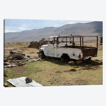 Broken Car, Surrounded By Material, Used To Built The Rondavels - Sani Pass, Lesotho, Southern Africa Canvas Print #RHR116} by Ramona Heiner Canvas Print