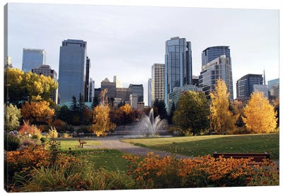 Cityscape Of Calgary From Within The Prince's Island Park - Calgary, Alberta, Canada Canvas Art Print - Art by Native American & Indigenous Artists