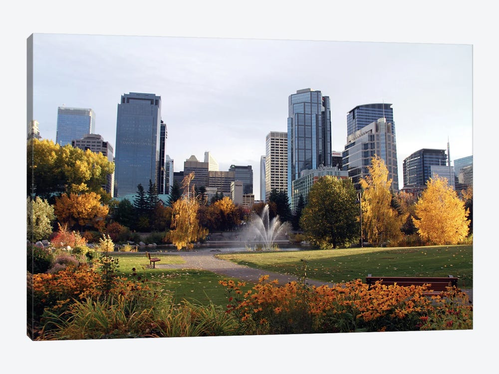 Cityscape Of Calgary From Within The Prince's Island Park - Calgary, Alberta, Canada by Ramona Heiner 1-piece Canvas Art