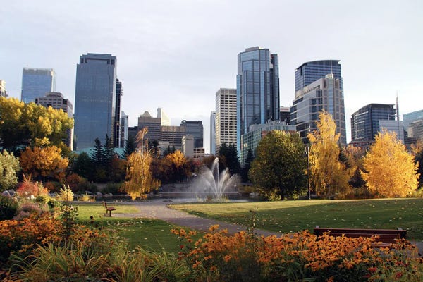 Ramona Heiner: Cityscape Of Calgary From Within The Prince's Island Park - Calgary, Alberta, Canada by Ramona Heiner
