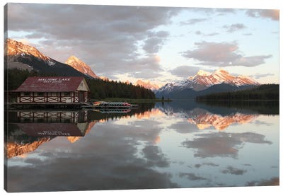 "Sunset" - The Boathouse - Maligne Lake - Jasper National Park, Alberta, Canada Canvas Art Print - Ramona Heiner