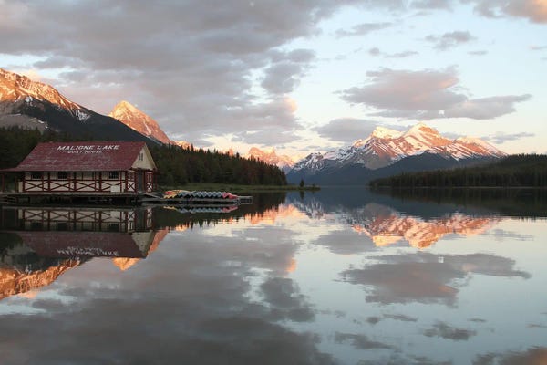 Jasper National Park: "Sunset" - The Boathouse - Maligne Lake - Jasper National Park, Alberta, Canada by Ramona Heiner