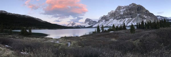 Ramona Heiner: "Orange Clouds" Sunset Over Bow Lake - Banff National Park, Alberta, Canada. by Ramona Heiner