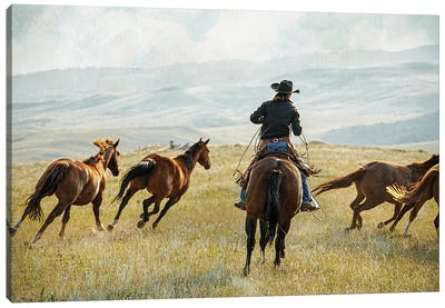 Running Horses Canvas Art Print - Horseback Art